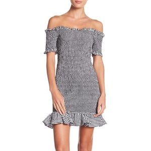 WAYF Scafati Smocked Off-Shoulder Mini Dress